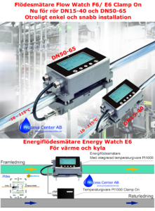 Flödesmätare Flow Watch F6/ E6 för rör DN15-65. Energiflödesmätare E6 med 2 st Pt1000 temperaturgivare